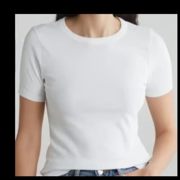 MELROSE AND MARKET WHITE COTTON BLEND FITTED TSHIRT - Picture 1 of 3